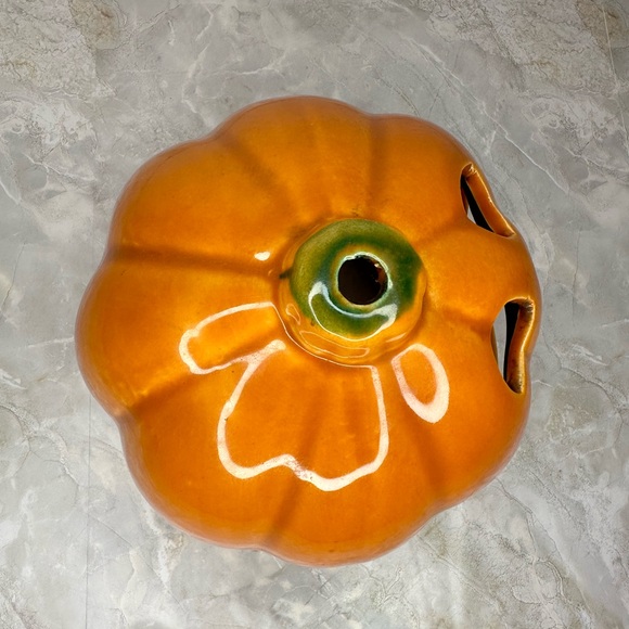 Vintage UPCO USA Ceramic Pumpkin Orange JACK-O-LANTERN Halloween  6.5” Pottery - Picture 5 of 9